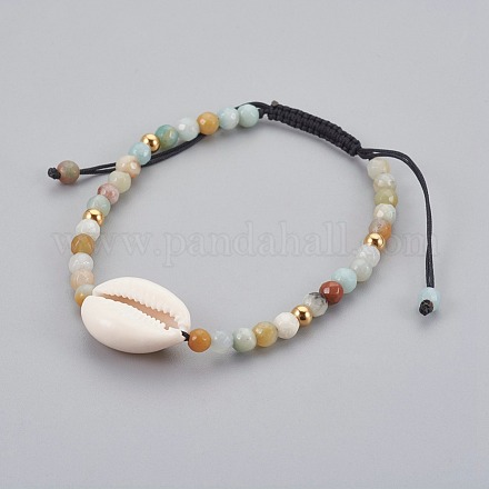 Bracelets de perles tressées en amazonite de fleurs naturelles X-BJEW-JB04079-01-1