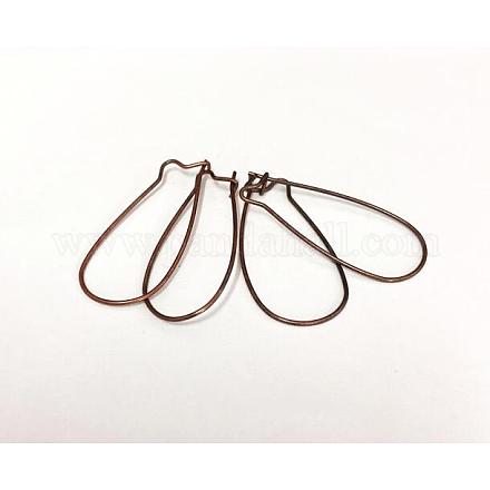 Accessoires de bricolage fil d'oreille de rein créoles en laiton cuivre rouge X-EC221-R-1