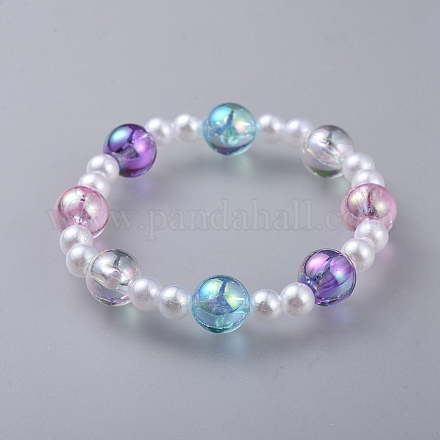 Acrylique transparent imité perles extensibles enfants bracelets BJEW-JB04575-05-1