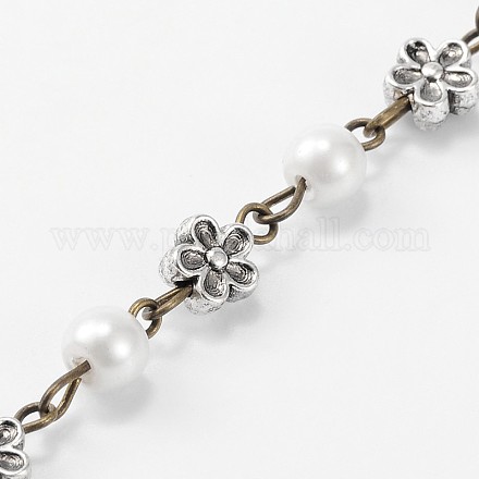 Handmade Round Glass Pearl Beads Chains for Necklaces Bracelets Making AJEW-JB00074-01-1