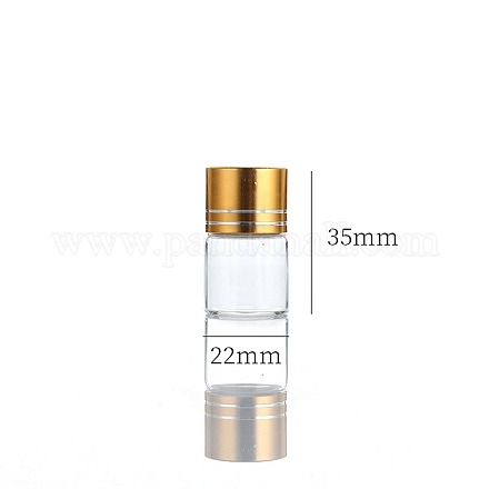 透明なガラスびんビーズコンテナ  アルミキャップ付きスクリュートップビーズ保チューブチューブ  コラム  ゴールドカラー  2.2x3.5cm  容量：6ml（0.20fl.oz） CON-WH0085-77B-02-1