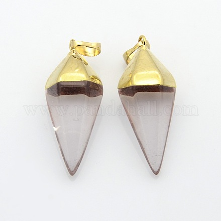 Bicone Gemstone Pendants with Golden Tone Brass Findings G-P053-24A-1
