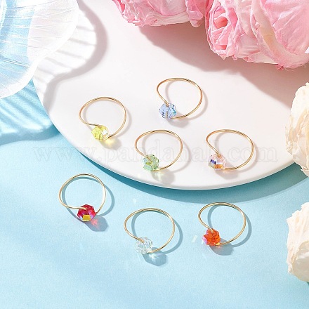 7 шт. медные стеклянные кольца для пальцев RJEW-JR00938-02-1