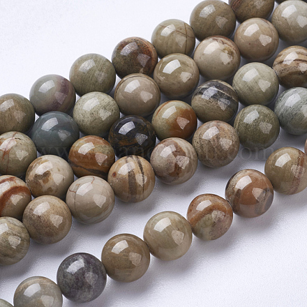 Chapelets de perles de feuille d'argent en jaspe naturel G-J364-04-8mm-1