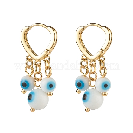 Boucles d'oreilles créoles pendantes perles rondes au chalumeau mauvais œil EJEW-JE04826-03-1