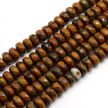 Faceted Natural Bamboo Leaf Agate Rondelle Bead Strands G-M065-8mm-09-1