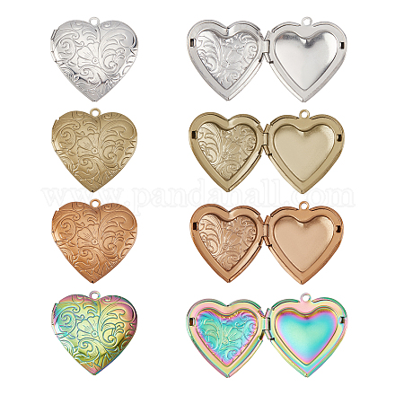 UNICRAFTALE 8pcs 4 Colors Heart Shape Photo Frame Charms Stainless Steel Photo Lockets Love Charms Dangle Pendants for Jewelry Making 2.1mm Hole STAS-UN0027-58-1
