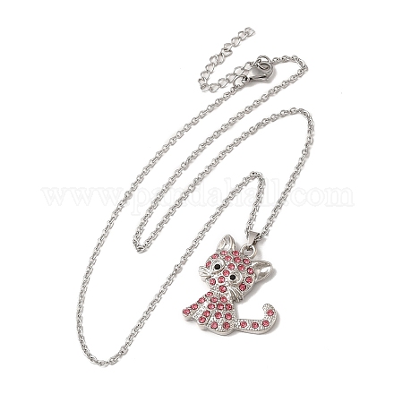 Alloy Rhinestone Cat Pandant Necklace with Cable Chains NJEW-K248-01P-02-1