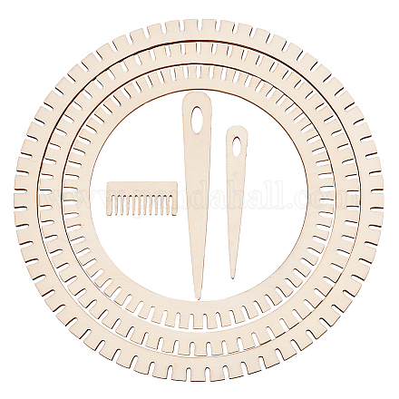 ギア形状の木製サイキュラー織り機セット  織り櫛とティアドロップ針を使用  バリーウッド  25.5~260x15.5~260x3~3.5mm  6個/セット WOOD-WH0029-10-1