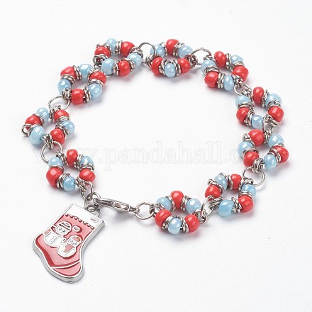 Glass Seed Beads Charm Bracelets BJEW-JB03694-01-1