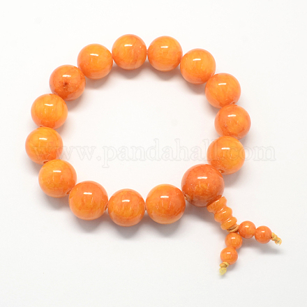 Natural Buddha Meditation Yellow Jade Beaded Stretch Bracelets BJEW-R041-14mm-02-1