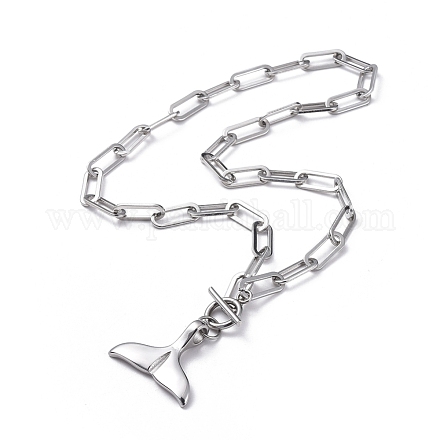 Whale Tail 304 Stainless Steel Pendant Necklaces NJEW-JN02701-1