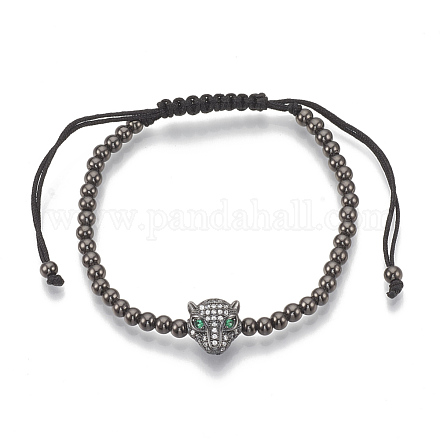 Brass Braided Bead Bracelets ZIRC-T006-21B-01-1