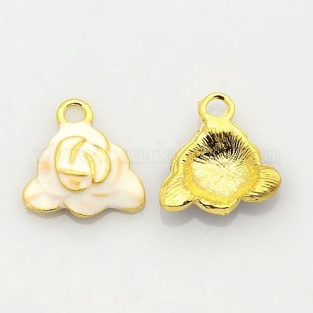 Golden Tone Alloy Enamel Flower Pendants ENAM-J451-06G-1