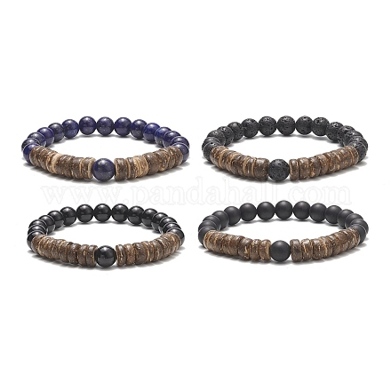 Bracelet extensible en pierres précieuses naturelles et perles de noix de coco pour femme BJEW-JB09149-1