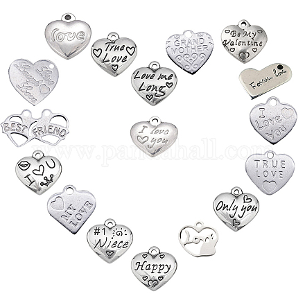 SUNNYCLUE 17Pcs Heart with Word 316 Surgical Stainless Steel Pendants STAS-SC0002-27P-1