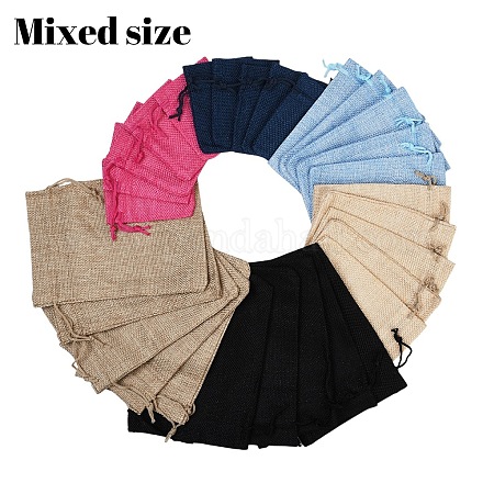 30 шт. 6 стиля полиэстер имитация мешковины упаковочные мешки затягивающиеся мешки ABAG-YW0001-08-1