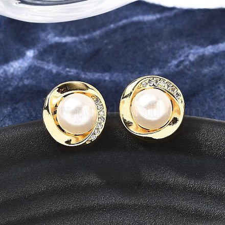 Круглые серьги-гвоздики из латуни с микропаве из прозрачных кубических цирконий EJEW-C154-09G-1