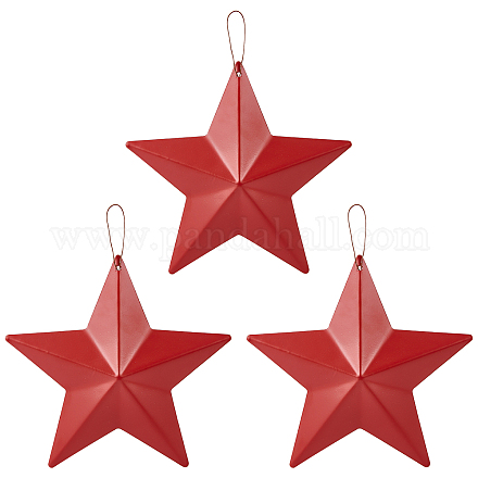 GORGECRAFT 3PCS 5.31 Inch Metal Barn Star Crafts Hanging Wall Decor 3D Iron Red Outdoor Wall Arts Ornament Indoor Outdoor Decoration for Home Farmhouse Christmas July 4th Country Americana Patriotic HJEW-WH0042-37-1