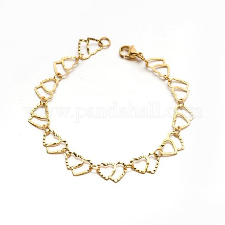 304 Stailess Steel Heart to Heart Link Chain Bracelets BJEW-N280-12G-1