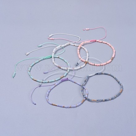 調整可能なナイロン糸編組ビーズブレスレット  ガラスシードビーズとガラスラッパビーズ  ミックスカラー  2インチ（5.2cm） BJEW-JB04374-1