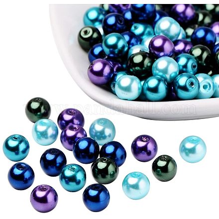 PandaHall 100pcs 8mm Ocean Mix Pearlized Glass Pearl Beads Pearl Crafts Beads for Jewelry Making and Decoration HY-PH0006-8mm-11-1