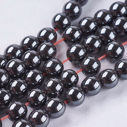 Chapelets de perle en hématite synthétique sans magnétique X-G-R193-19-4mm-1