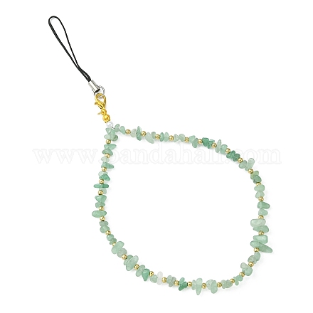 Natural Green Aventurine Chip & CCB Plastic Round Beaded Mobile Straps HJEW-FZ00004-1