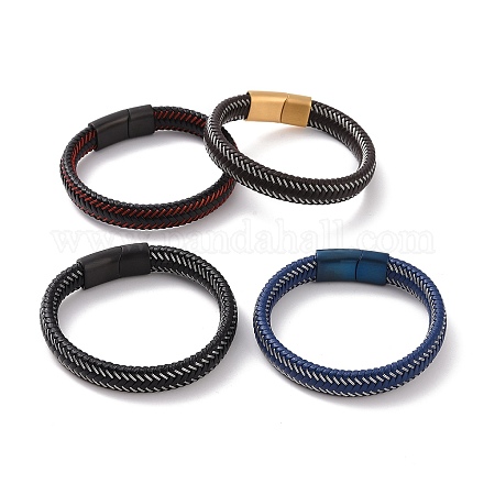 Microfiber Leather Braided Flat Cord Bracelet with 304 Stainless Steel Magnetic Buckle for Men Women BJEW-G658-02-1