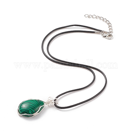 Женские ожерелья-капли из синтетического малахита с вощеными шнурами NJEW-TA00034-04-1