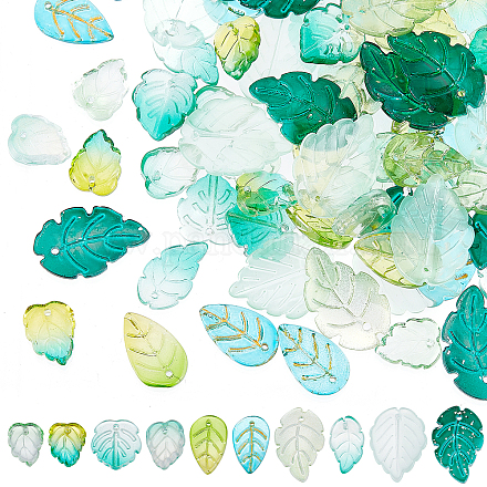 SUNNYCLUE 1 Box 100Pcs Leaf Charms Leaves Charm Glass Leaf Beads Plant Gradient Green Leaf Charms for Jewelry Making Charm Spring Season Earrings Necklace Bracelet Hair Clip DIY Craft Adult Women GLAA-SC0001-65-1