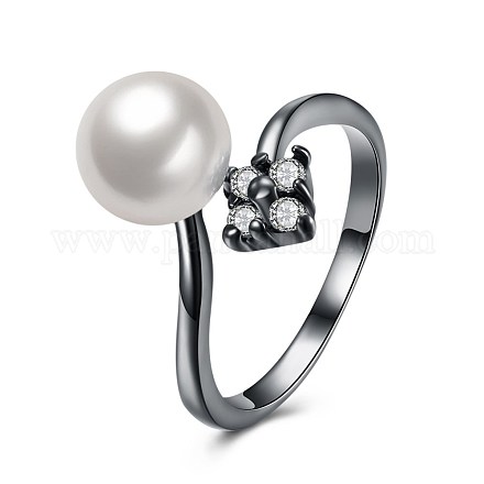 Elegante concha de latón perla anillos de dedo RJEW-BB23123-8-1