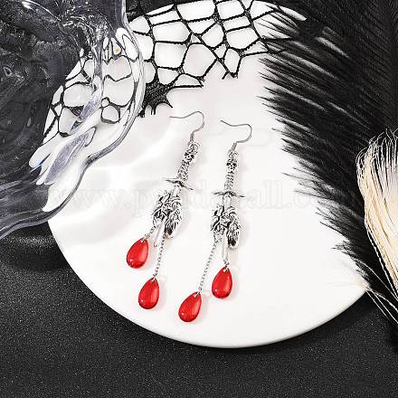 Серьги-подвески из сплава в виде меча и сердца в готическом стиле EJEW-JE06626-1