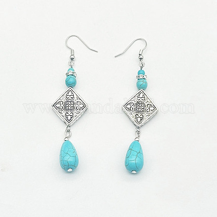 Серьги-подвески из цинкового сплава с синтетической бирюзой LQ8241-3-1