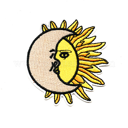 機械刺繍布地手縫い/アイロンワッペン  マスクと衣装のアクセサリー  アップリケ  太陽と月  カラフル  70x69mm DIY-I013-36-1