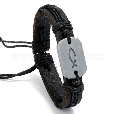 Rectangle en alliage avec bracelet à maillons poisson Jésus WG74162-01-1