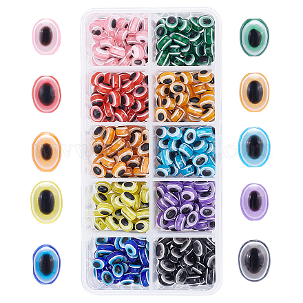 PANDAHALL ELITE Oval Evil Eye Resin Beads RESI-PH0001-29B-1