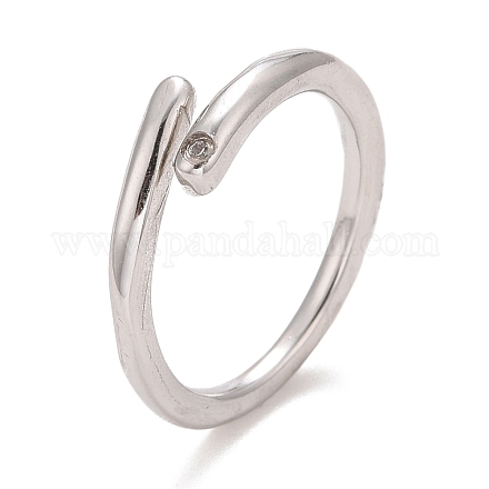 304 anneau de manchette ouvert minimaliste en acier inoxydable avec zircone cubique transparente pour femme RJEW-A005-01P-1