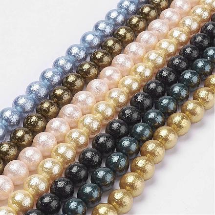 Falten texturierte Shell Perlen Perlenstränge BSHE-E016-12mm-M-1