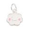 925 Sterling Silver White and Pink Enamel Smiling Face Cloud Charms, with Jump Rings and 925 Stamp, Silver, 9x9x1.5mm, Hole: 3.4mm