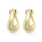 Teardrop Rack Plating Brass Cubic Zirconia Stud Earrings for Women, Long-Lasting Plated, Lead Free & Cadmium Free, Real 18K Gold Plated, Bear, 19x11mm