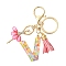 Letter A~Z Transparent Glitter Resin Pendant Keychains, with Iron Alloy Lobster Claw Clasp Keychain, for Keychain, Purse, Backpack Ornament, Letter V, 10.5cm