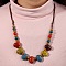 Ethnic Style Oval Porcelain Beaded Bib Necklaces with Imitation Leather Cord, Colorful, 24.41 inch(62cm)