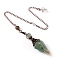Natural Green Aventurine & Resin Hexagonal Pointed Dowsing Pendulums, Cone, Red Copper, 250mm