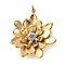 316 Stainless Steel Rhinestone Pendants, with Close Jump Rings, Ion Plating(IP), Flower, Real 18K Gold Plated, 26.5x23.5x4.5mm, Hole: 2.6mm
