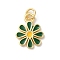 Rack Plating Brass Enamel Pendants, with Jump Ring, Long-Lasting Plated, Cadmium Free & Lead Free, Flower Charm, Real 18K Gold Plated, Dark Green, 15.5x11x1.2mm, Hole: 3mm