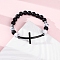 Round Natural Black Agate & Lava Rock & Synthetic Howlite Bead Stretch Bracelets, Stainless Steel Cross Link Bracelets for Women Men, with Synthetic Hematite, Inner Diameter: 2-1/8~2-1/8 inch(5.35~54cm)