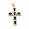 Rack Plating Brass Cubic Zirconia Pendants, Cadmium Free & Lead Free, Real 18K Gold Plated, Long-Lasting Plated, Religion Cross Charm, Midnight Blue, 33.5x22x3.5mm, Hole: 3.5x4.5mm