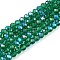 Electroplate Glass Beads Strands, Half Rainbow Plated, Faceted, Rondelle, Green, 4x3mm, Hole: 0.4mm, about 105~110pcs/strand, 38~39cm