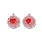 304 Stainless Steel Enamel Charms, Flat Round Charm, Stainless Steel Color, Heart, 12.5x11x1.5mm, Hole: 1mm